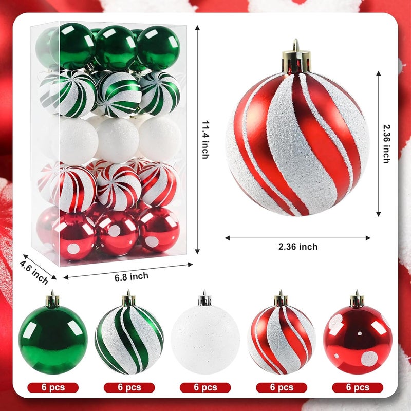 pyntop Christmas Balls Ornaments for Xmas Tree- 30Pcs Shatterproof Christmas Tree Decorations, 2.36" Hanging Balls Muti-Color Xmas Ball Ornaments Set for Holiday Party Decoration Perfect Super Bulbs - Image 2